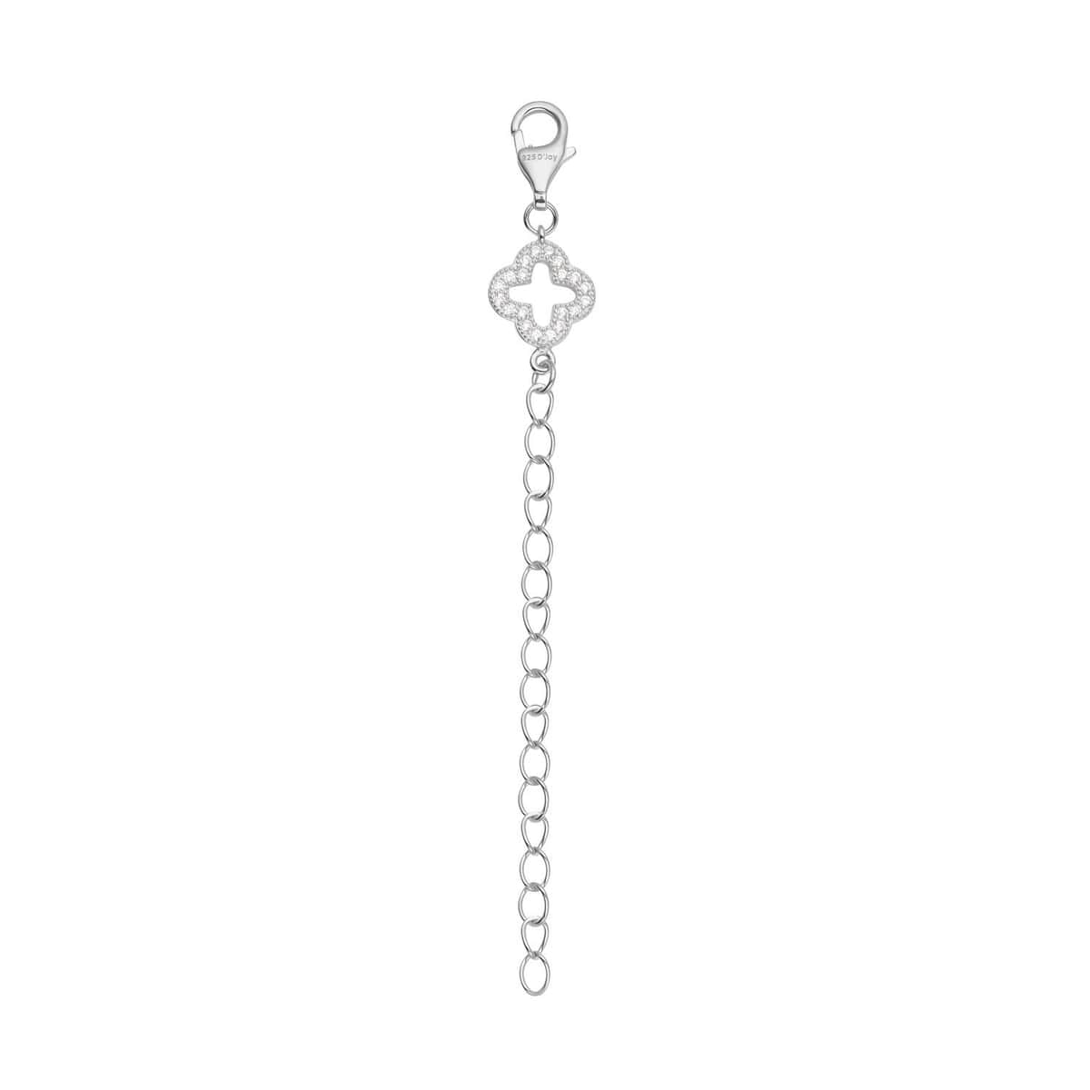 Simulated Diamond Plum Blossom Pattern Lobster Lock with 2 Inch Extender Chain in Rhodium Over Sterling Silver 0.20 ctw image number 0