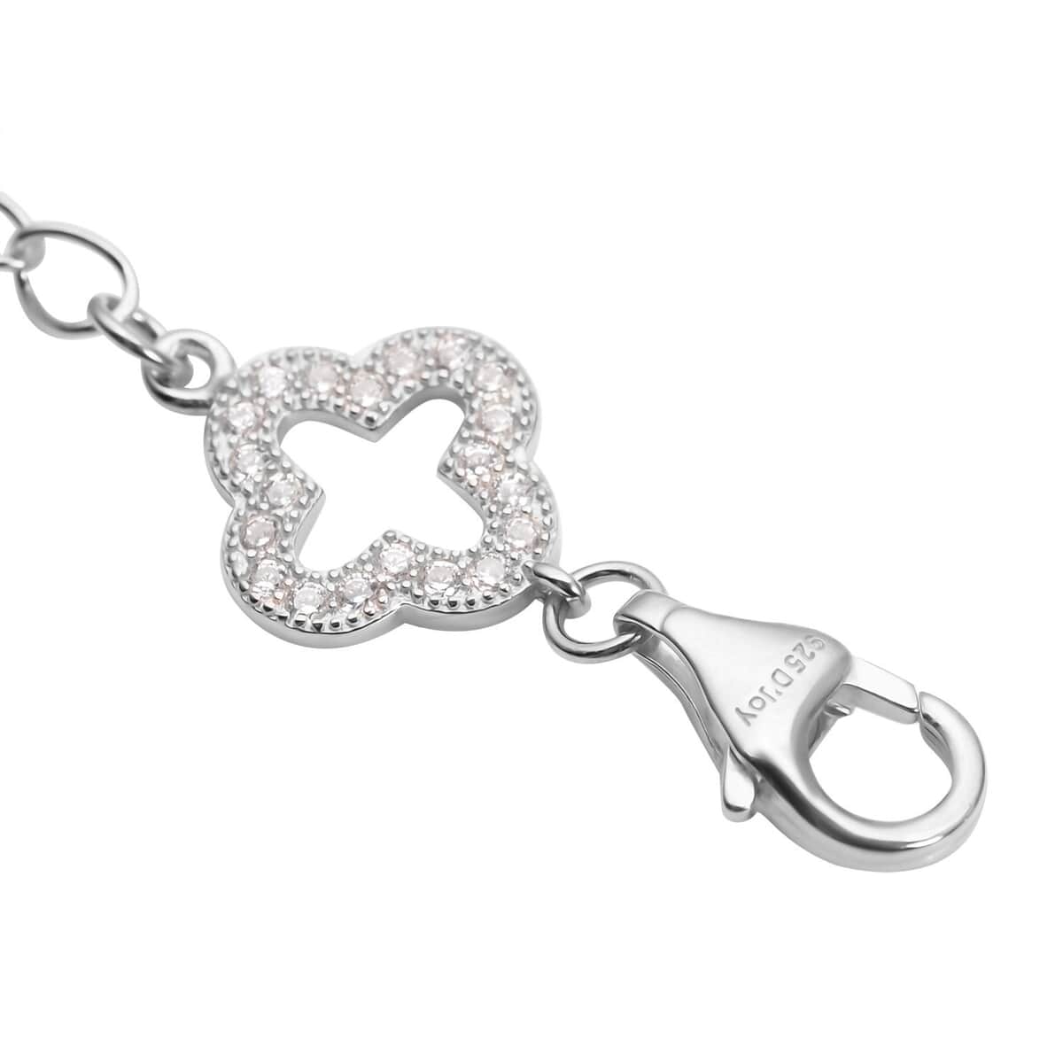 Simulated Diamond Plum Blossom Pattern Lobster Lock with 2 Inch Extender Chain in Rhodium Over Sterling Silver 0.20 ctw image number 2