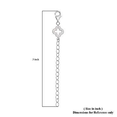 Simulated Diamond Plum Blossom Pattern Lobster Lock with 2 Inch Extender Chain in Rhodium Over Sterling Silver 0.20 ctw