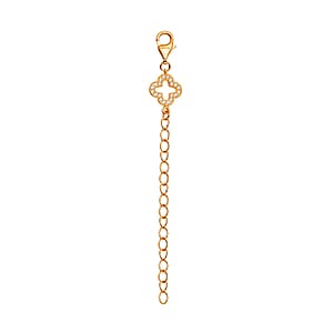 Simulated Diamond Plum Blossom Pattern Lobster Lock with 2 Inch Extender Chain in 14K Yellow Gold Over Sterling Silver