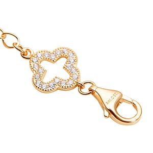 Simulated Diamond Plum Blossom Pattern Lobster Lock with 2 Inch Extender Chain in 14K Yellow Gold Over Sterling Silver