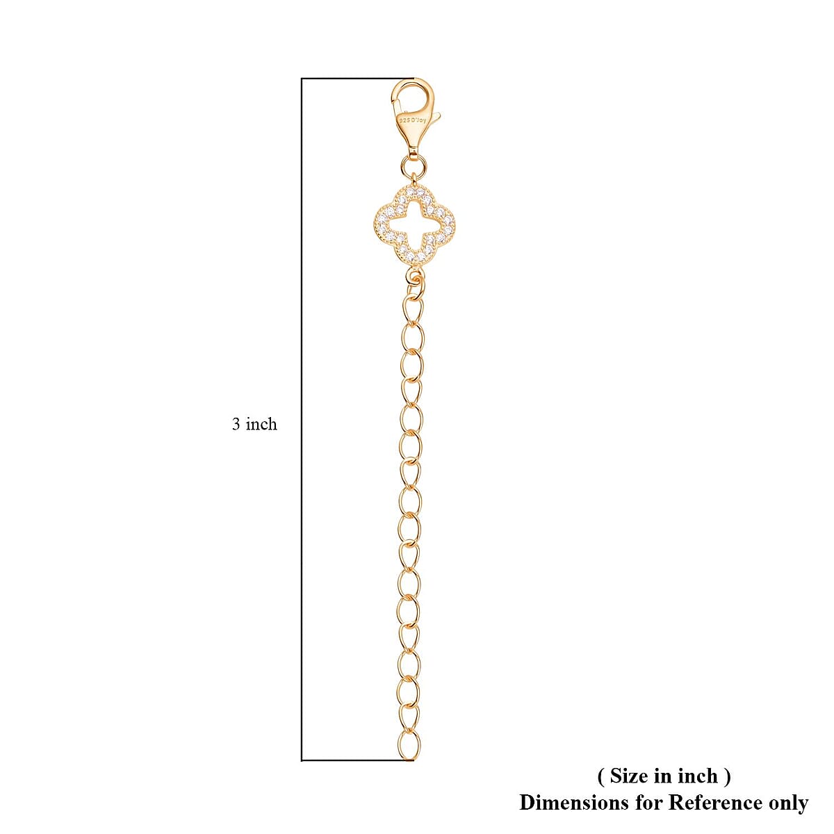 Simulated Diamond Plum Blossom Pattern Lobster Lock with 2 Inch Extender Chain in 14K Yellow Gold Over Sterling Silver image number 3