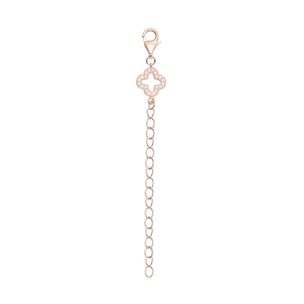 Simulated Diamond Plum Blossom Pattern Lobster Lock with 2In Extender Chain in 14K Rose Gold Over Sterling Silver image number 0