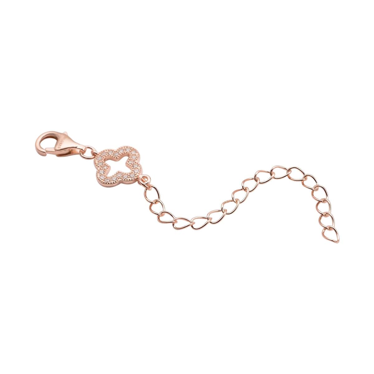 Simulated Diamond Plum Blossom Pattern Lobster Lock with 2In Extender Chain in 14K Rose Gold Over Sterling Silver image number 1