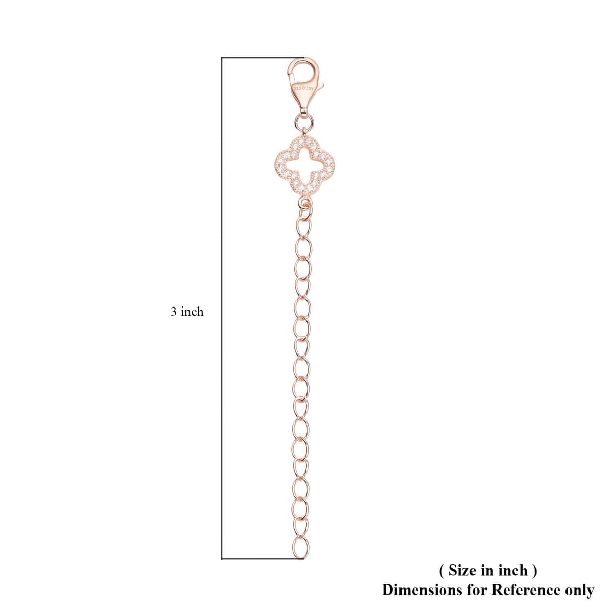 Simulated Diamond Plum Blossom Pattern Lobster Lock with 2In Extender Chain in 14K Rose Gold Over Sterling Silver image number 3