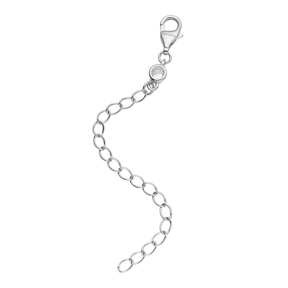 Simulated Diamond Lobster Lock with 2 Inch Extender Chain in Rhodium Over Sterling Silver image number 1