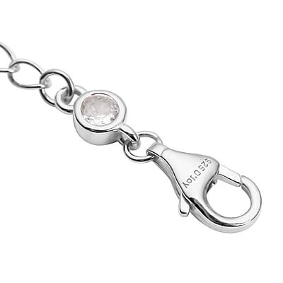 Simulated Diamond Lobster Lock with 2 Inch Extender Chain in Rhodium Over Sterling Silver | Chain Extender | Sterling Silver Necklace Extender