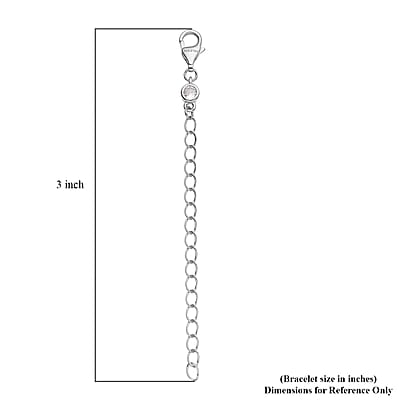 Simulated Diamond Lobster Lock with 2 Inch Extender Chain in Rhodium Over Sterling Silver | Chain Extender | Sterling Silver Necklace Extender