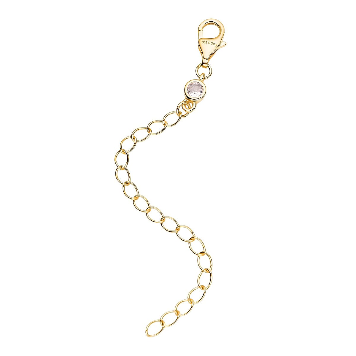 Simulated Diamond Lobster Lock with 2 Inch Extender Chain in 14K Yellow Gold Over Sterling Silver | Chain Extender | Sterling Silver Necklace Extender image number 1