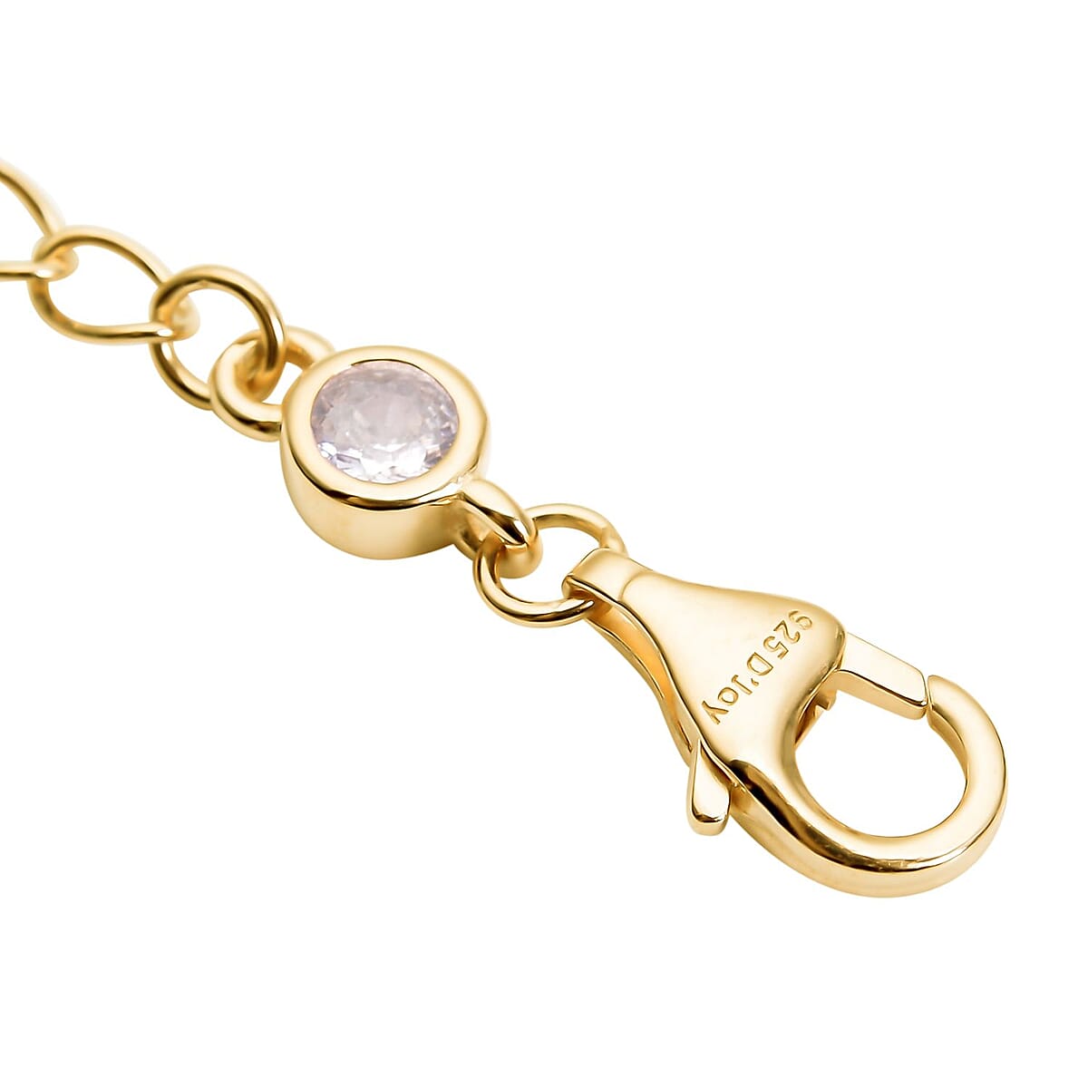Simulated Diamond Lobster Lock with 2 Inch Extender Chain in 14K Yellow Gold Over Sterling Silver | Chain Extender | Sterling Silver Necklace Extender image number 3