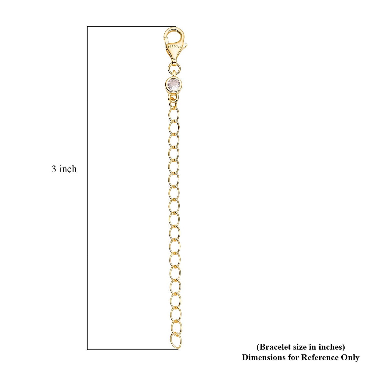 Simulated Diamond Lobster Lock with 2 Inch Extender Chain in 14K Yellow Gold Over Sterling Silver | Chain Extender | Sterling Silver Necklace Extender image number 4