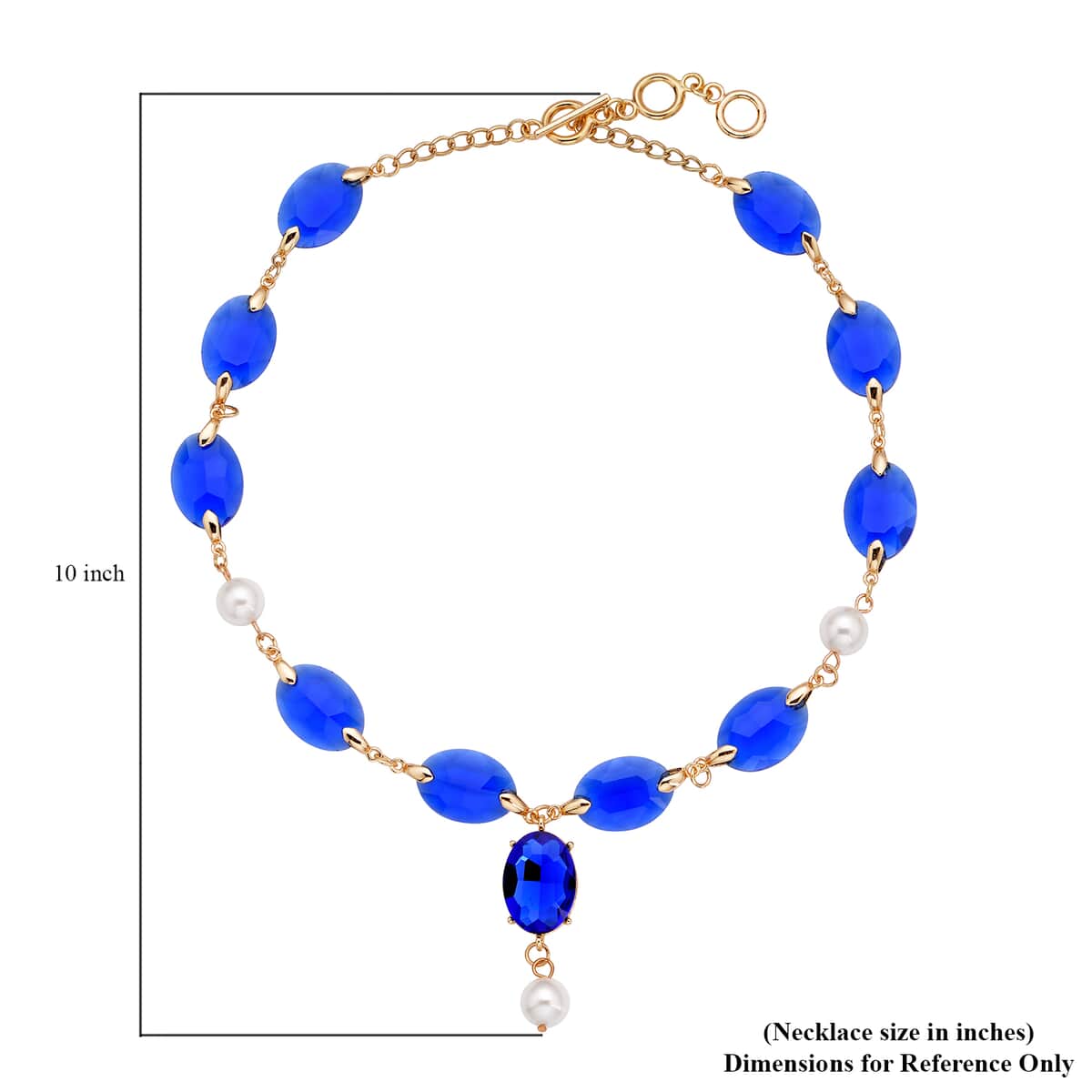 Simulated Blue Sapphire and White Pearl Beaded Necklace 22-23 Inches in Goldtone image number 4