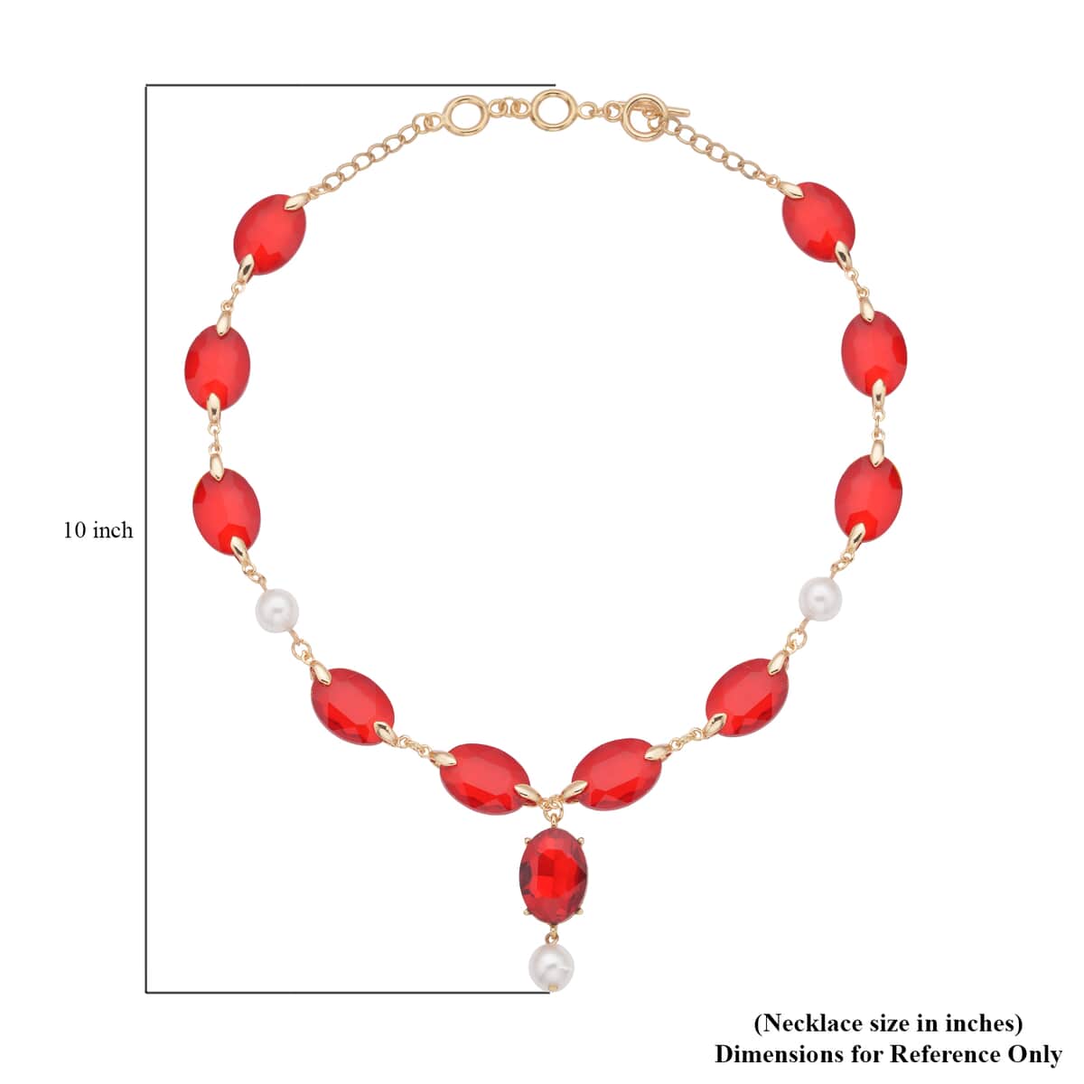 Simulated Ruby and White Pearl Necklace 22-23 Inches in Goldtone image number 4