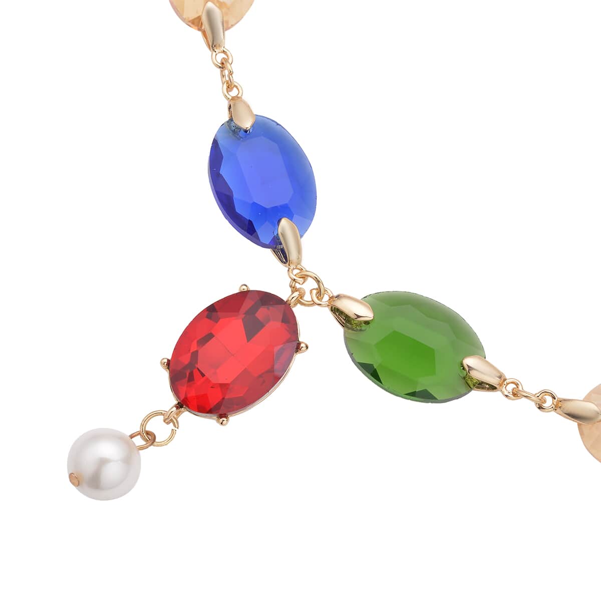 Simulated Multi Gemstone and White Pearl Necklace 22-23 Inches in Goldtone image number 3