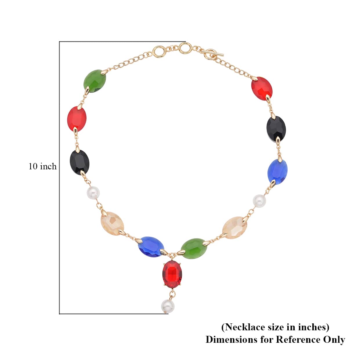 Simulated Multi Gemstone and White Pearl Necklace 22-23 Inches in Goldtone image number 4