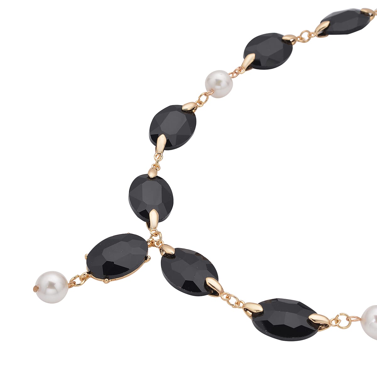 Simulated Black Spinel and White Pearl Necklace 22-23 Inches in Goldtone image number 2