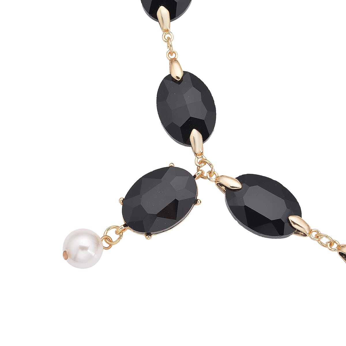 Simulated Black Spinel and White Pearl Necklace 22-23 Inches in Goldtone image number 3