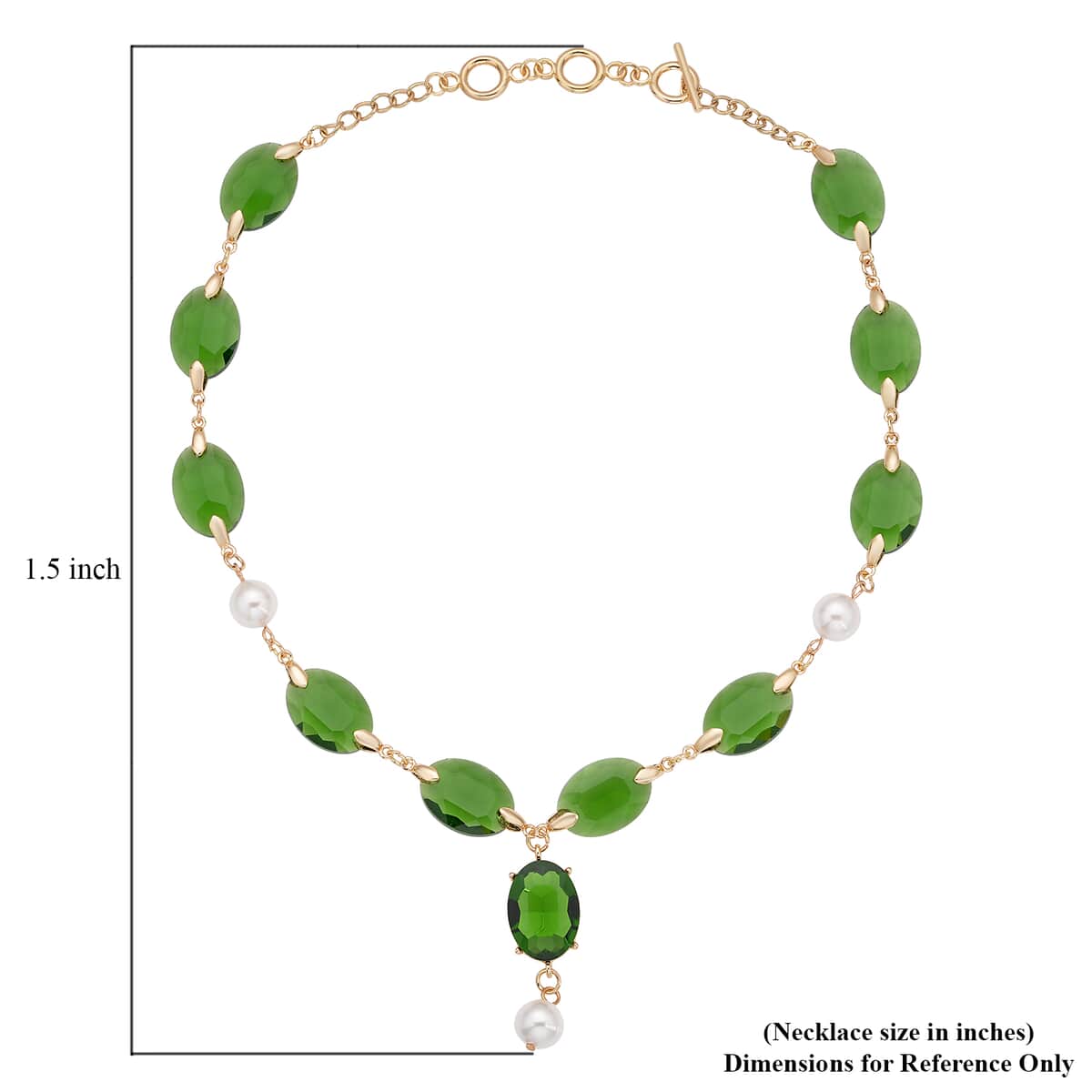 Simulated Emerald and White Pearl Necklace 22-23 Inches in Goldtone image number 4