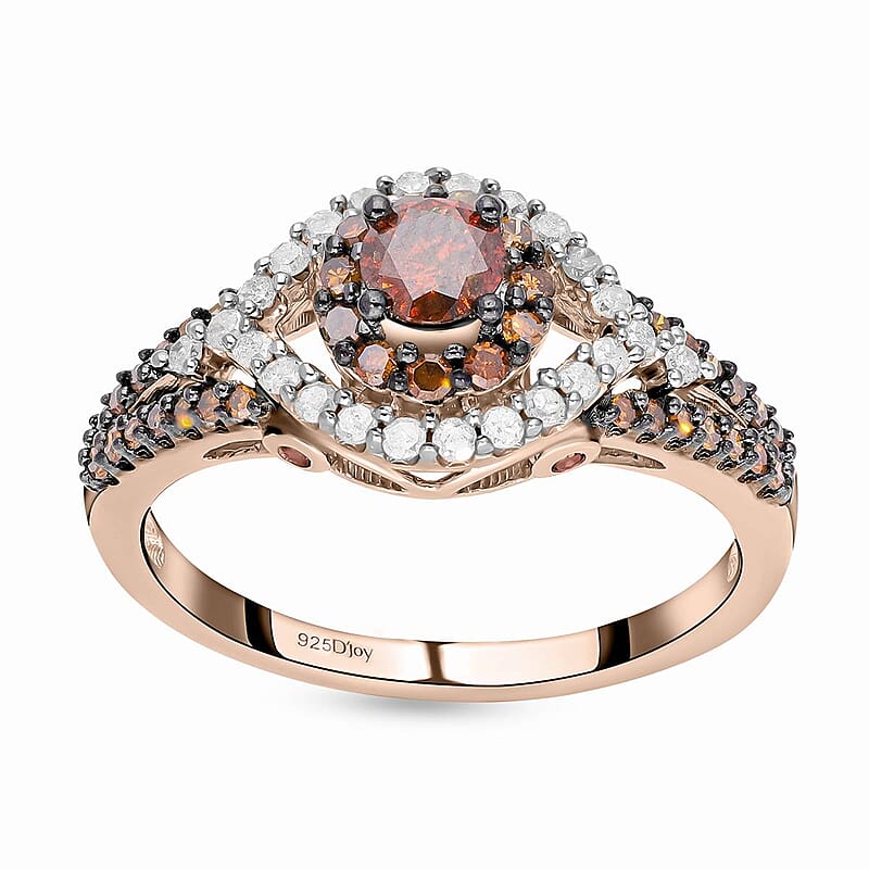 Red Diamond (IR), Diamond Ring in Rhodium & Vermeil RG Over Sterling Silver (Size 10.0) 1.00 ctw