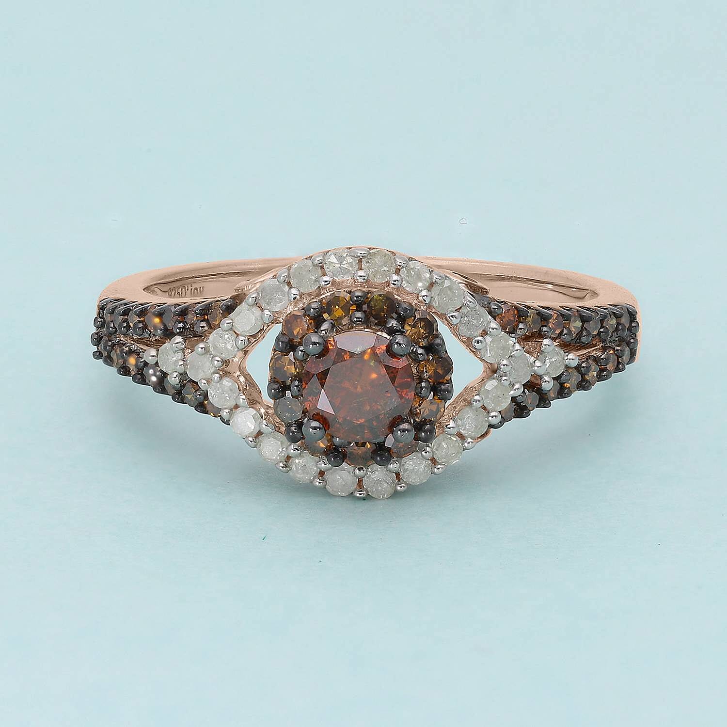 Red Diamond (IR), Diamond Ring in Rhodium & Vermeil RG Over Sterling Silver (Size 10.0) 1.00 ctw