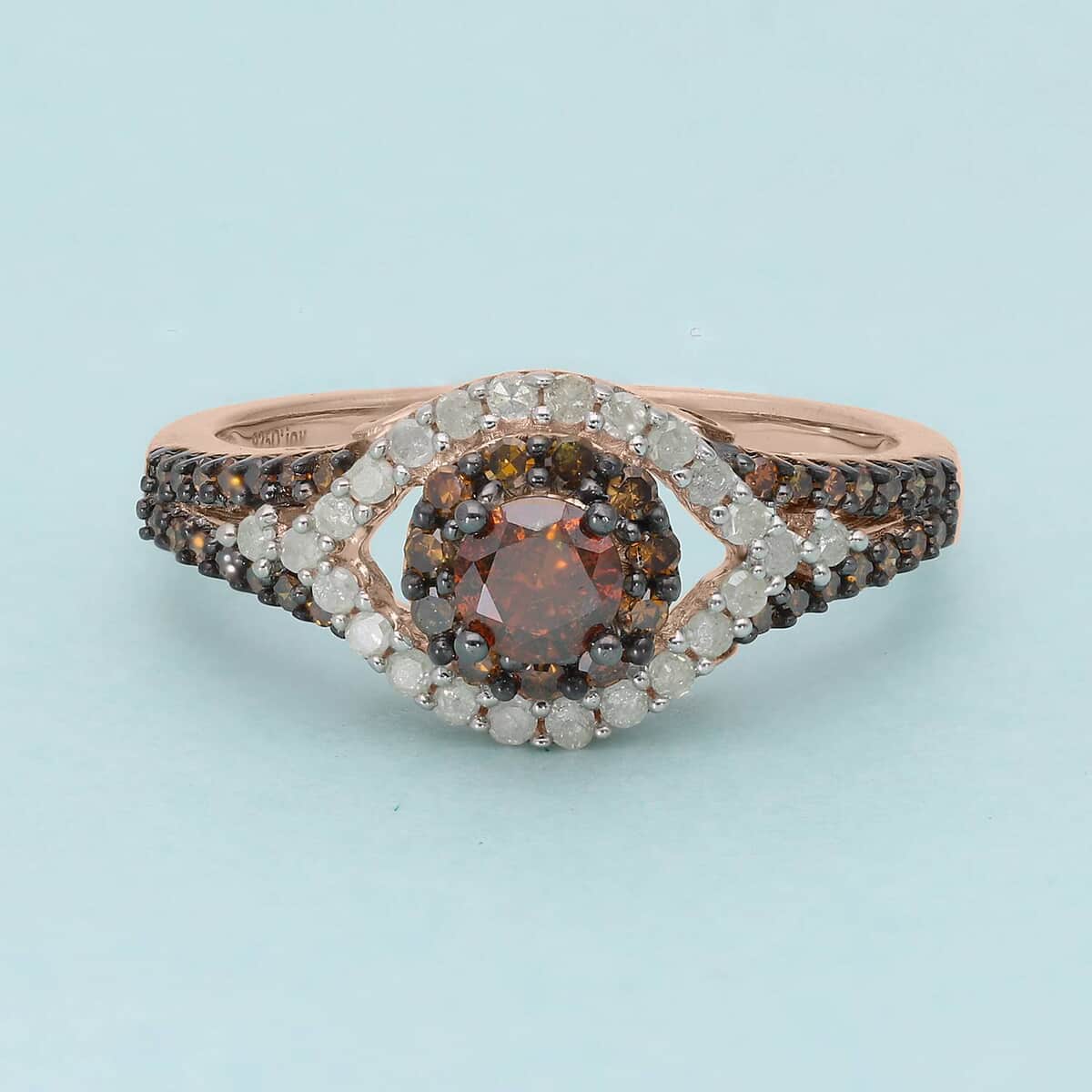 Red Diamond and White Diamond Ring in Vermeil Rose Gold Over Sterling Silver (Size 10.0) 1.00 ctw image number 1
