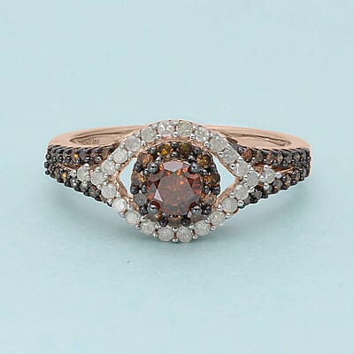 Red Diamond (IR), Diamond Ring in Rhodium & Vermeil RG Over Sterling Silver (Size 10.0) 1.00 ctw