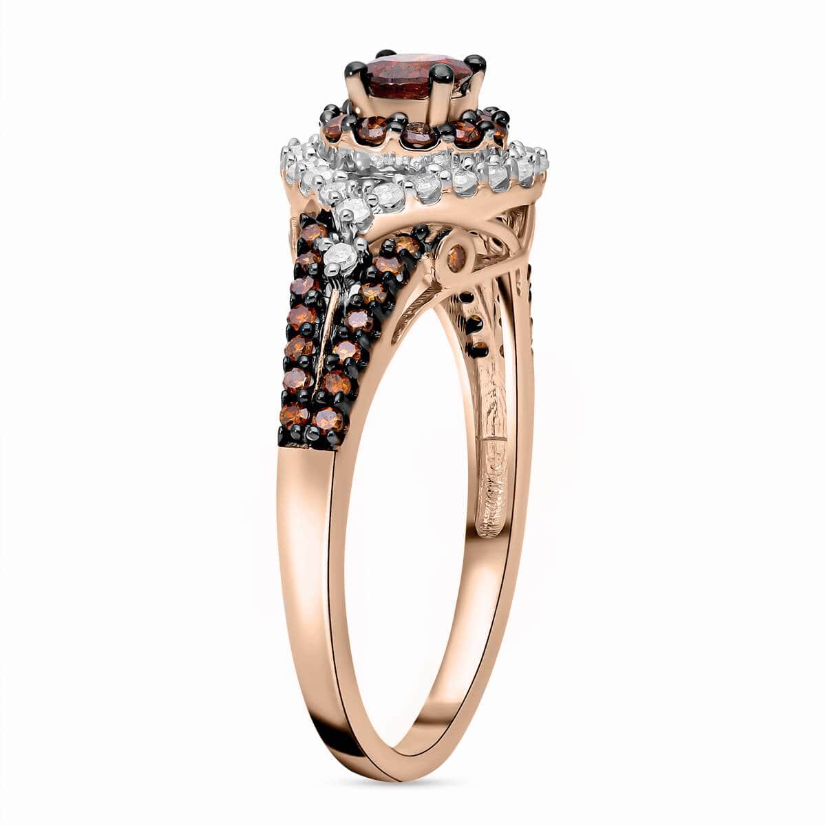 Red Diamond and White Diamond Ring in Vermeil Rose Gold Over Sterling Silver (Size 10.0) 1.00 ctw image number 3