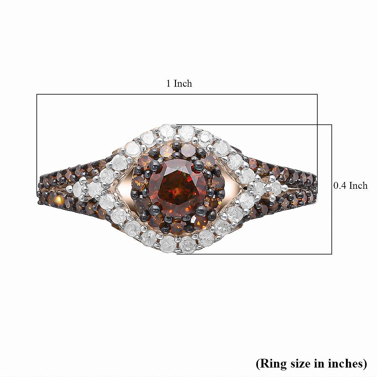 Red Diamond (IR), Diamond Ring in Rhodium & Vermeil RG Over Sterling Silver (Size 10.0) 1.00 ctw