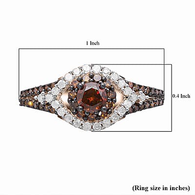 Red Diamond (IR), Diamond Ring in Rhodium & Vermeil RG Over Sterling Silver (Size 10.0) 1.00 ctw