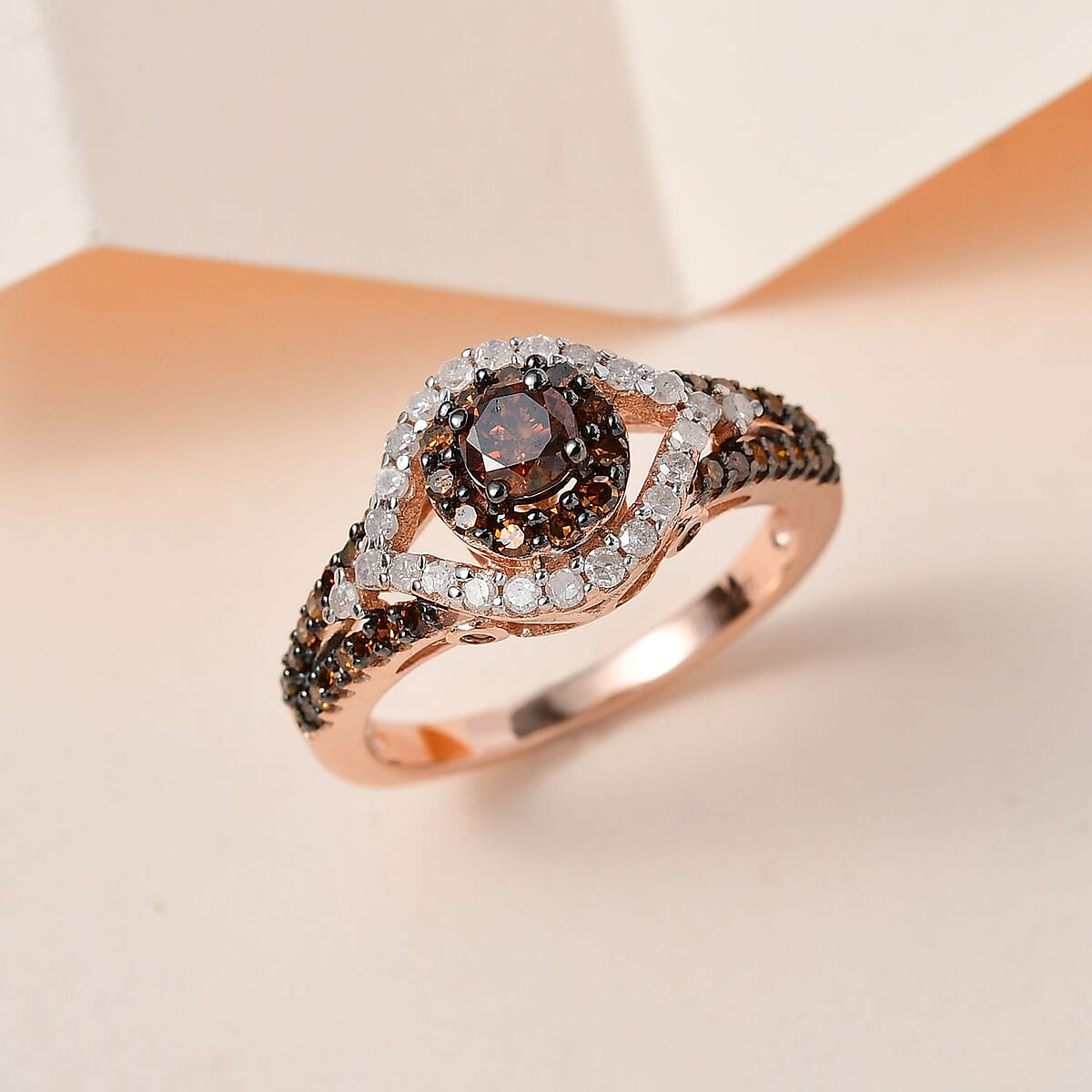 Red and White Diamond Ring in Rhodium & Vermeil RG Over Sterling Silver (Size 6.0) 1.00 ctw image number 1