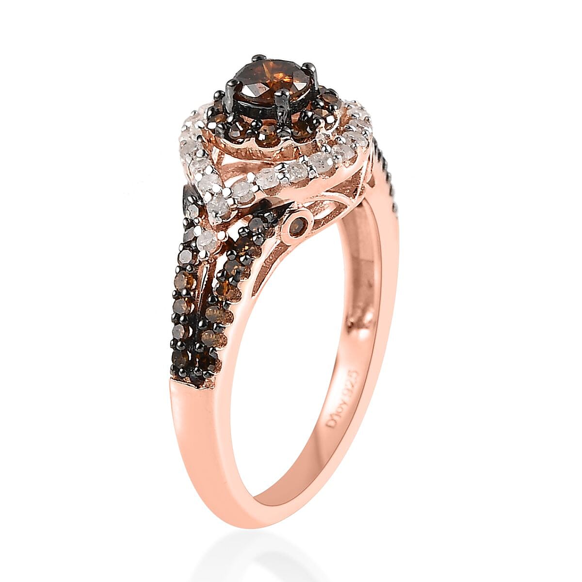 Red and White Diamond Ring in Rhodium & Vermeil RG Over Sterling Silver (Size 6.0) 1.00 ctw image number 3