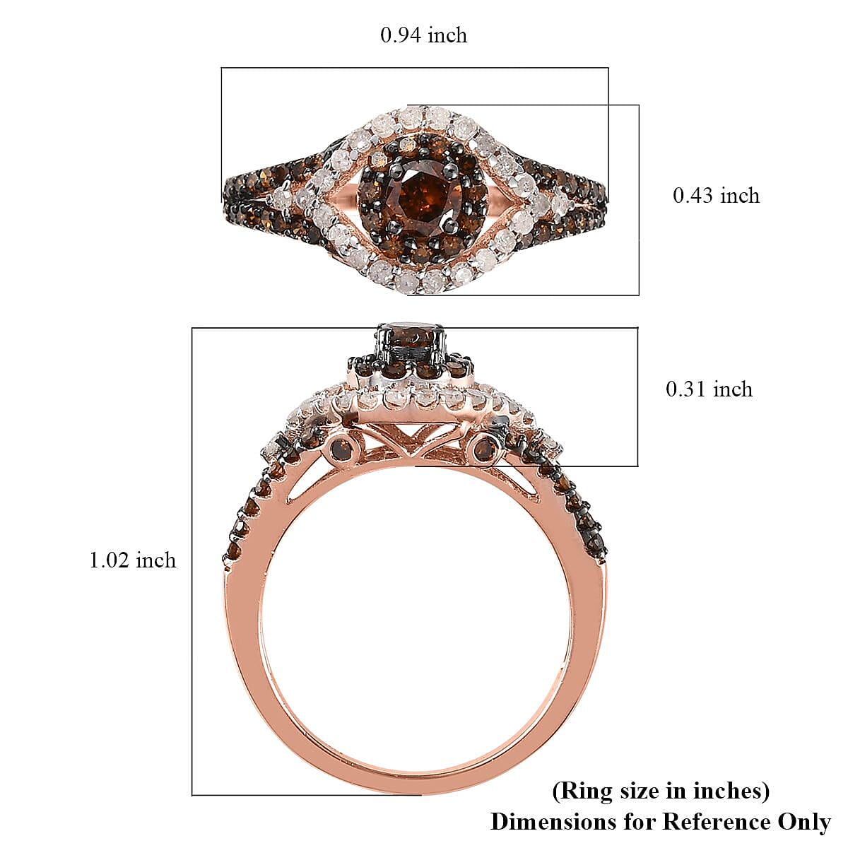 Red and White Diamond Ring in Rhodium & Vermeil RG Over Sterling Silver (Size 6.0) 1.00 ctw image number 5