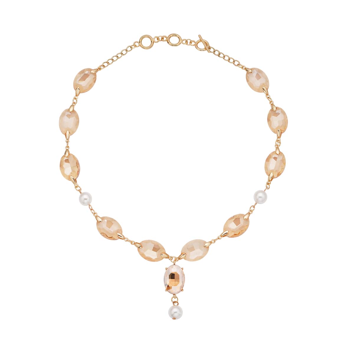 Simulated Champagne Quartz and White Pearl Necklace 22-23 Inches in Goldtone image number 0