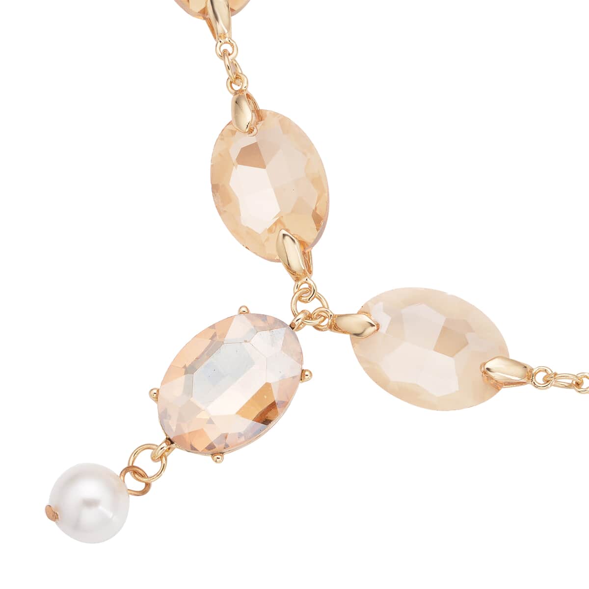 Simulated Champagne Quartz and White Pearl Necklace 22-23 Inches in Goldtone image number 3