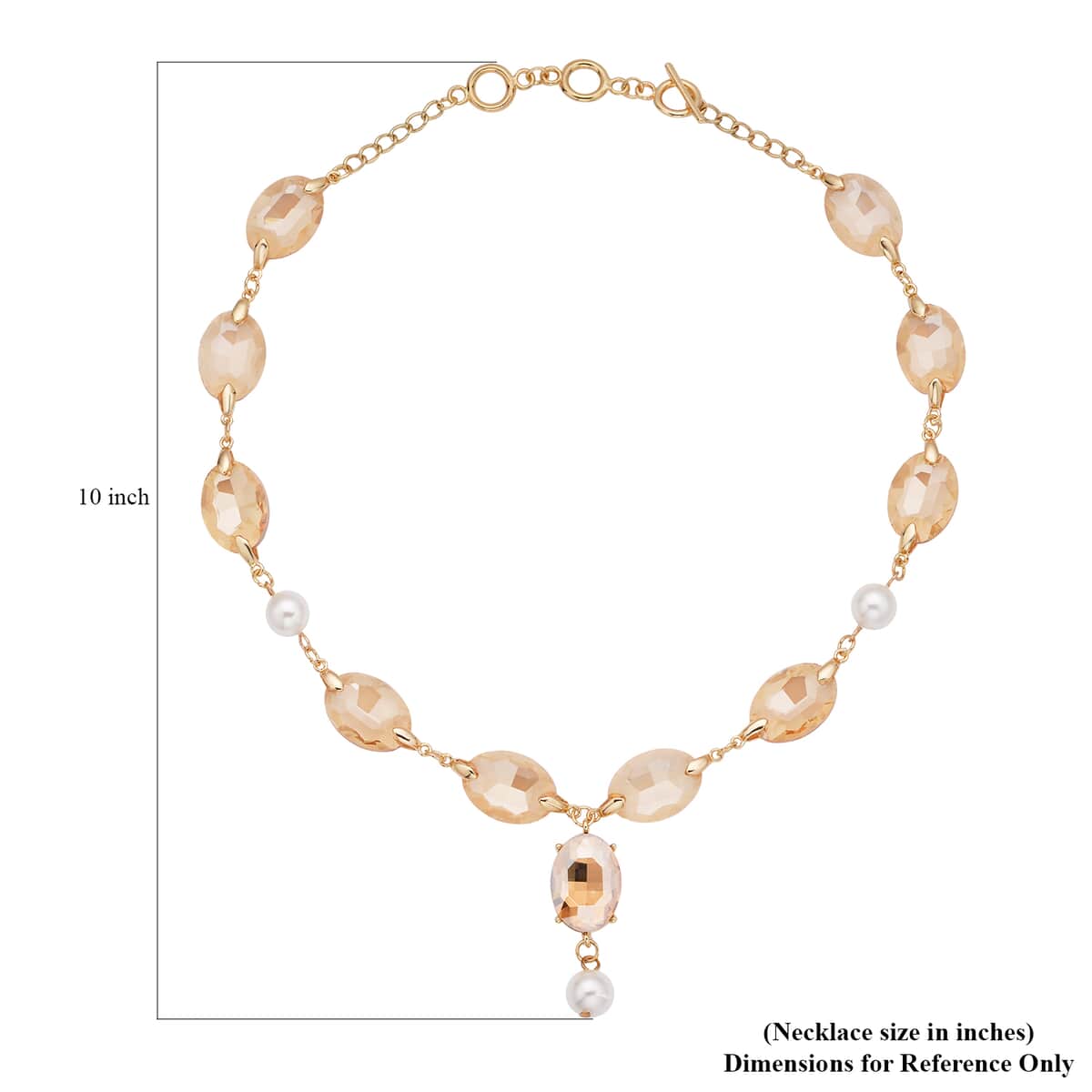 Simulated Champagne Quartz and White Pearl Necklace 22-23 Inches in Goldtone image number 4