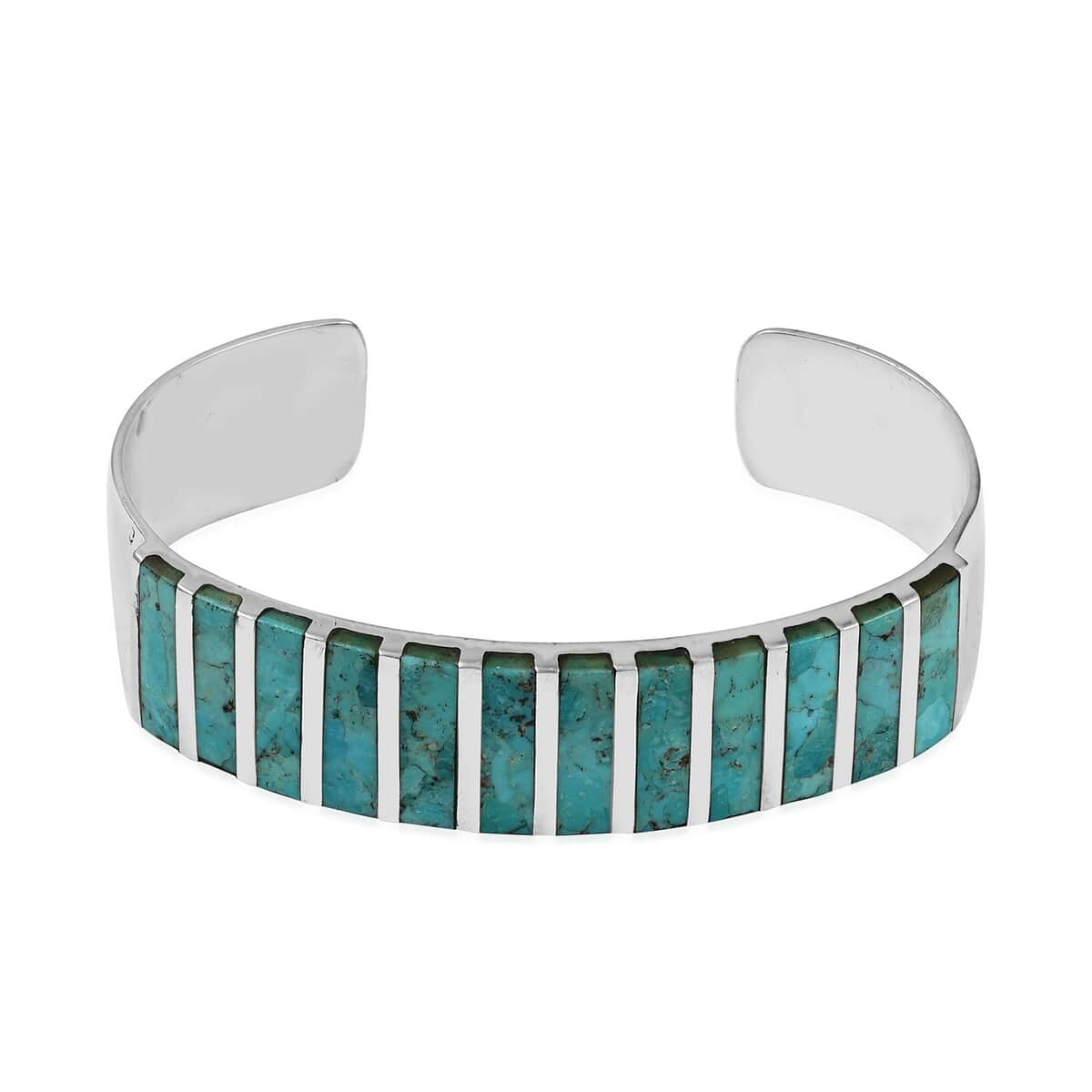 SANTA FE Style Kingman Turquoise Cuff Bracelet in Sterling Silver (6.00 In) 34.85 Grams 13.00 ctw image number 0