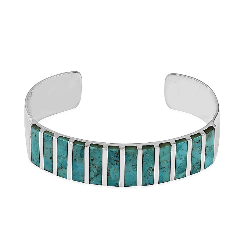Santa Fe Style Kingman Turquoise Cuff Bracelet in Sterling Silver (6.00 In) 34.85 Grams 13.00 ctw