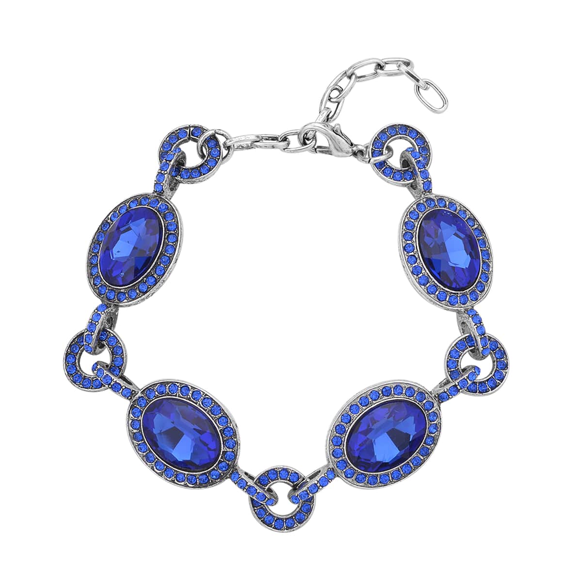 Simulated Blue Sapphire and Blue Austrian Crystal Bracelet in Silvertone (7.50 In) image number 0