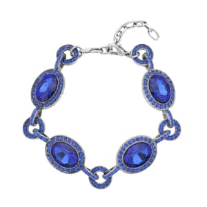 Simulated Blue Sapphire and Blue Austrian Crystal Bracelet in Silvertone (7.50-9.0In)