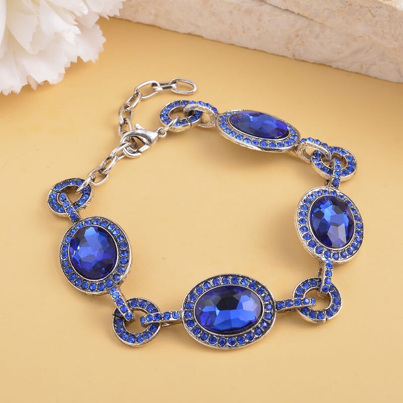 Simulated Blue Sapphire and Blue Austrian Crystal Bracelet in Silvertone (7.50-9.0In)
