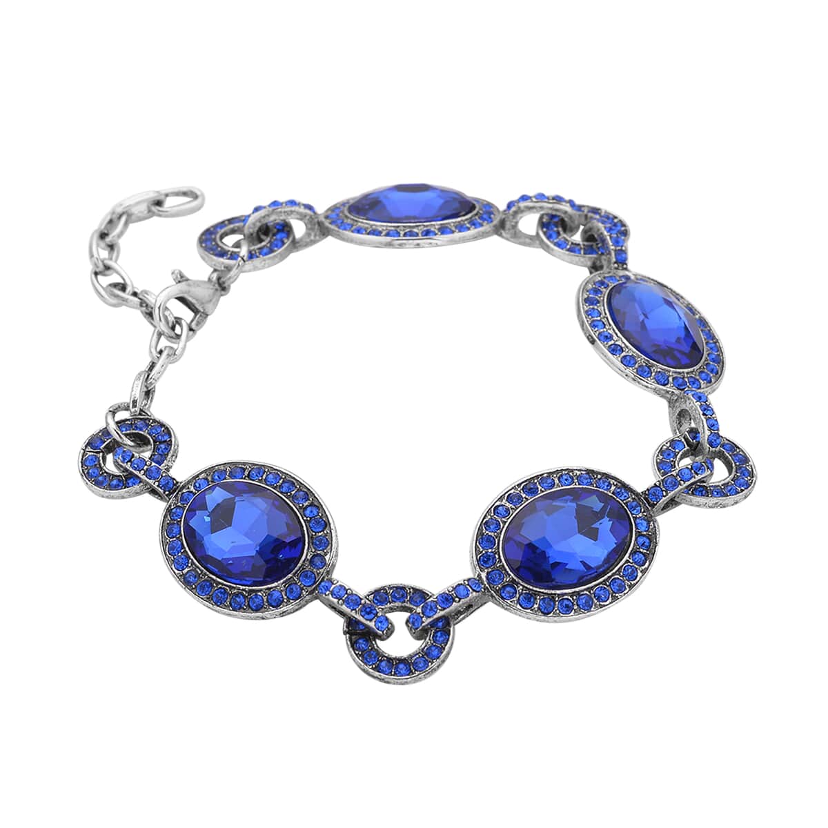 Simulated Blue Sapphire and Blue Austrian Crystal Bracelet in Silvertone (7.50 In) image number 2