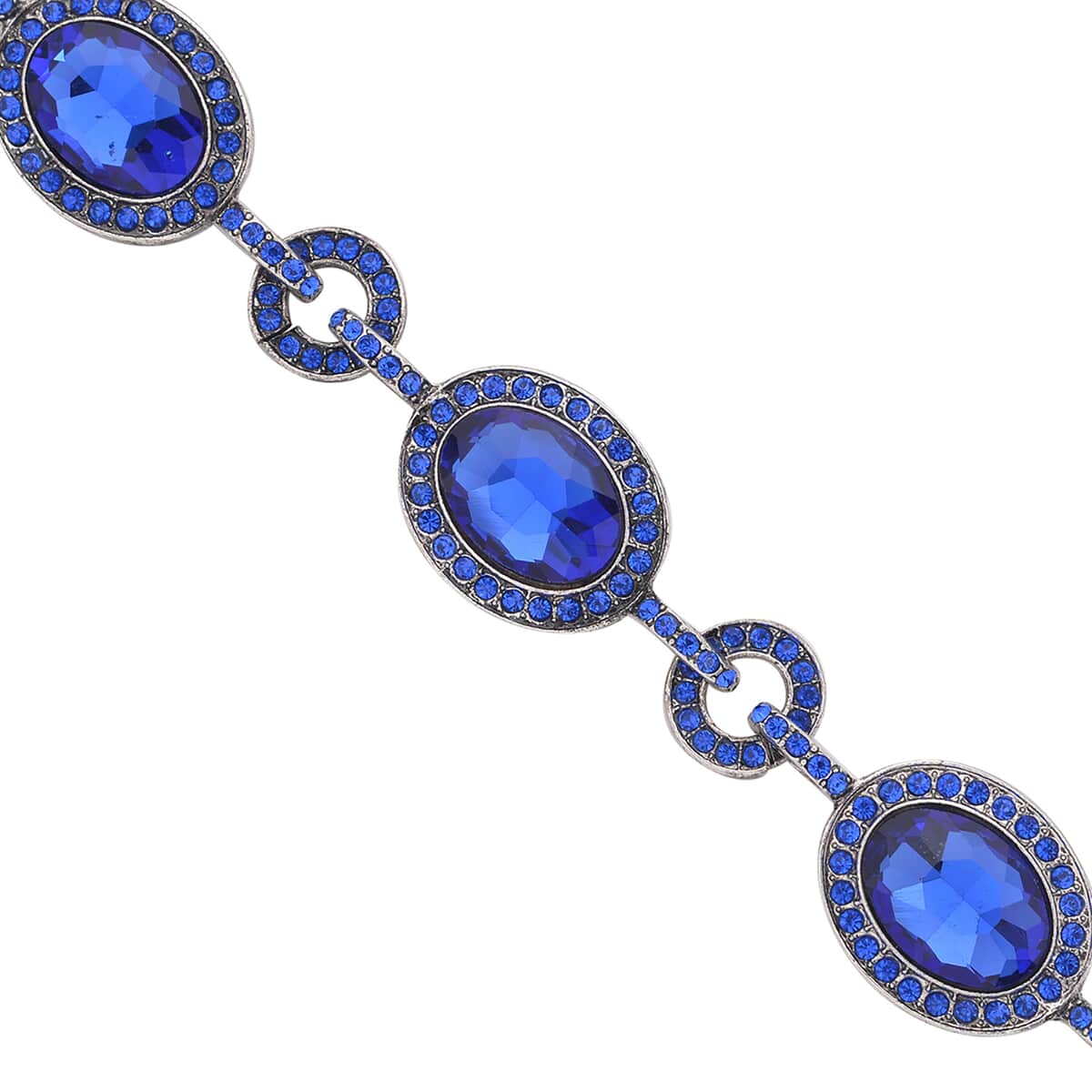 Simulated Blue Sapphire and Blue Austrian Crystal Bracelet in Silvertone (7.50 In) image number 3