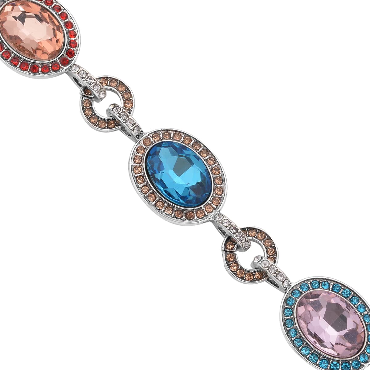 Simulated Multi Gemstone and Multi Color Austrian Crystal Bracelet in Silvertone (7.50-9.0In) image number 3