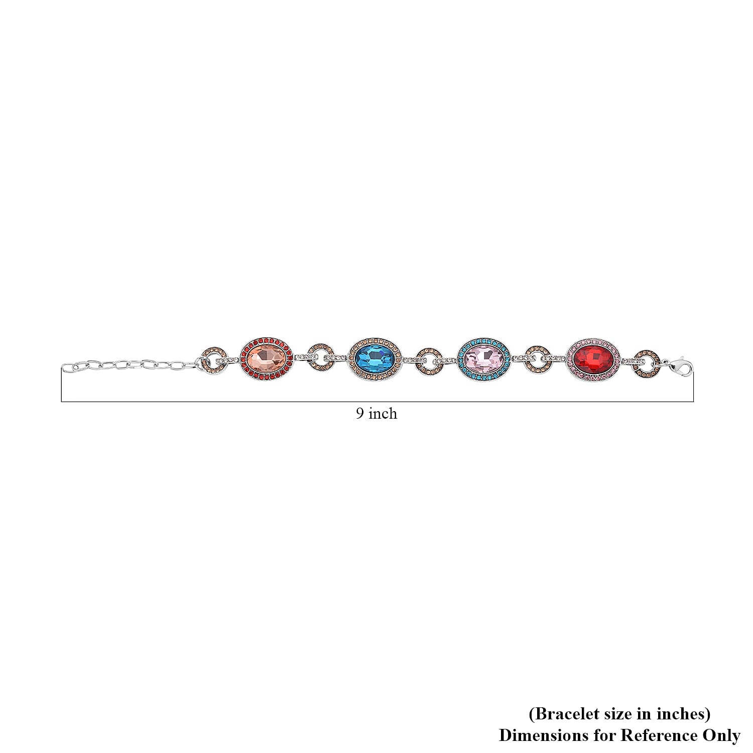 Simulated Multi Gemstone and Multi Color Austrian Crystal Bracelet in Silvertone (7.50-9.0In)