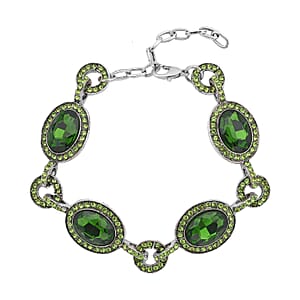 Simulated Emerald and Neon Green Austrian Crystal Bracelet in Silvertone (7.50-9.0In)