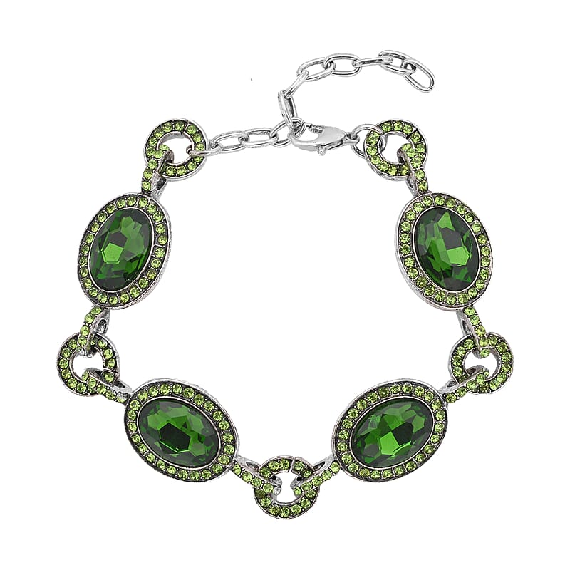 Simulated Emerald and Neon Green Austrian Crystal Bracelet in Silvertone (7.50-9.0In)