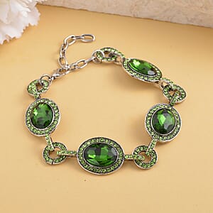 Simulated Emerald and Neon Green Austrian Crystal Bracelet in Silvertone (7.50-9.0In)