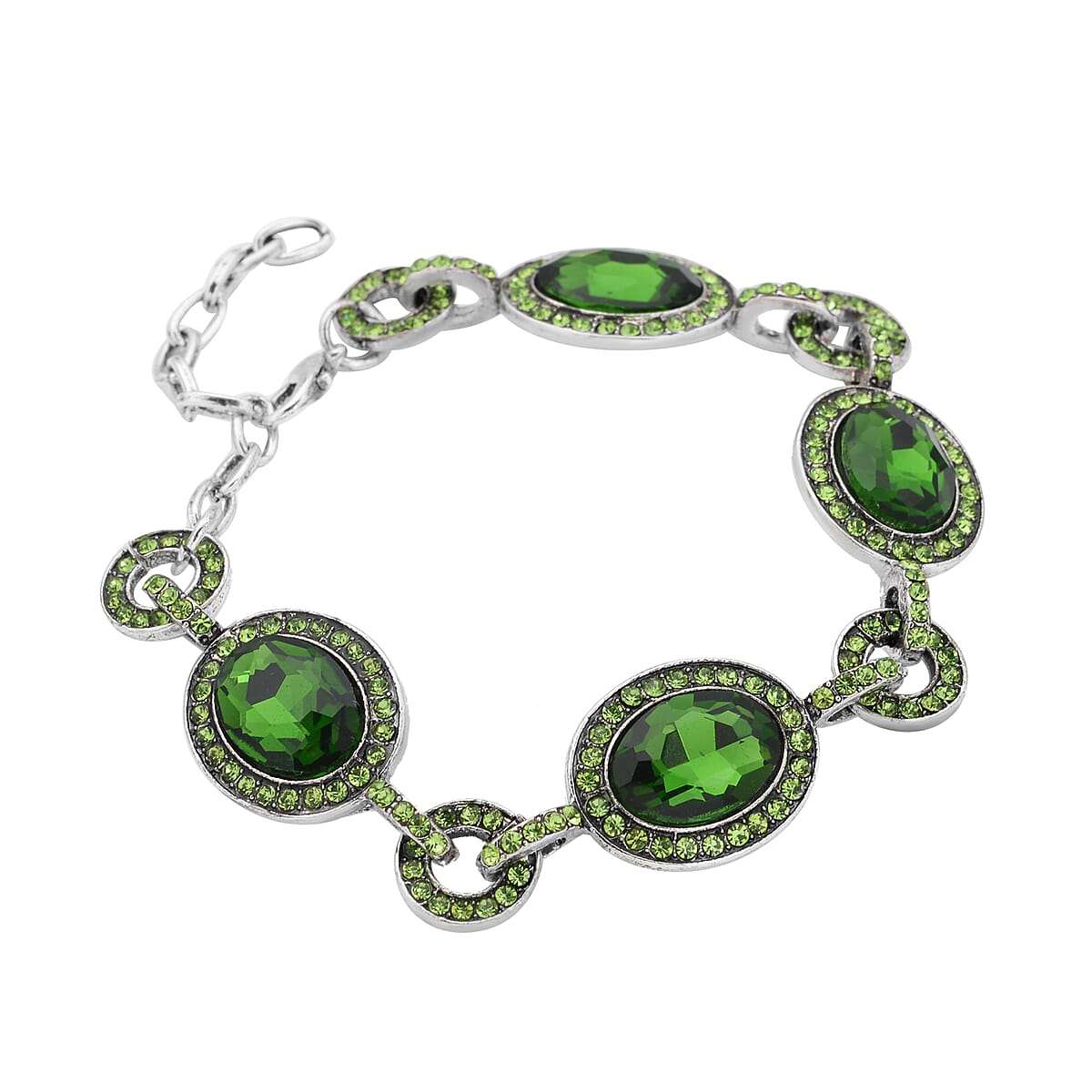 Simulated Emerald and Neon Green Austrian Crystal Bracelet in Silvertone (7.50-9.0In) image number 2