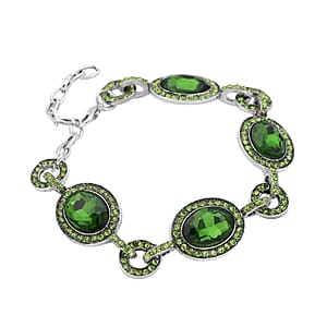 Simulated Emerald and Neon Green Austrian Crystal Bracelet in Silvertone (7.50-9.0In)