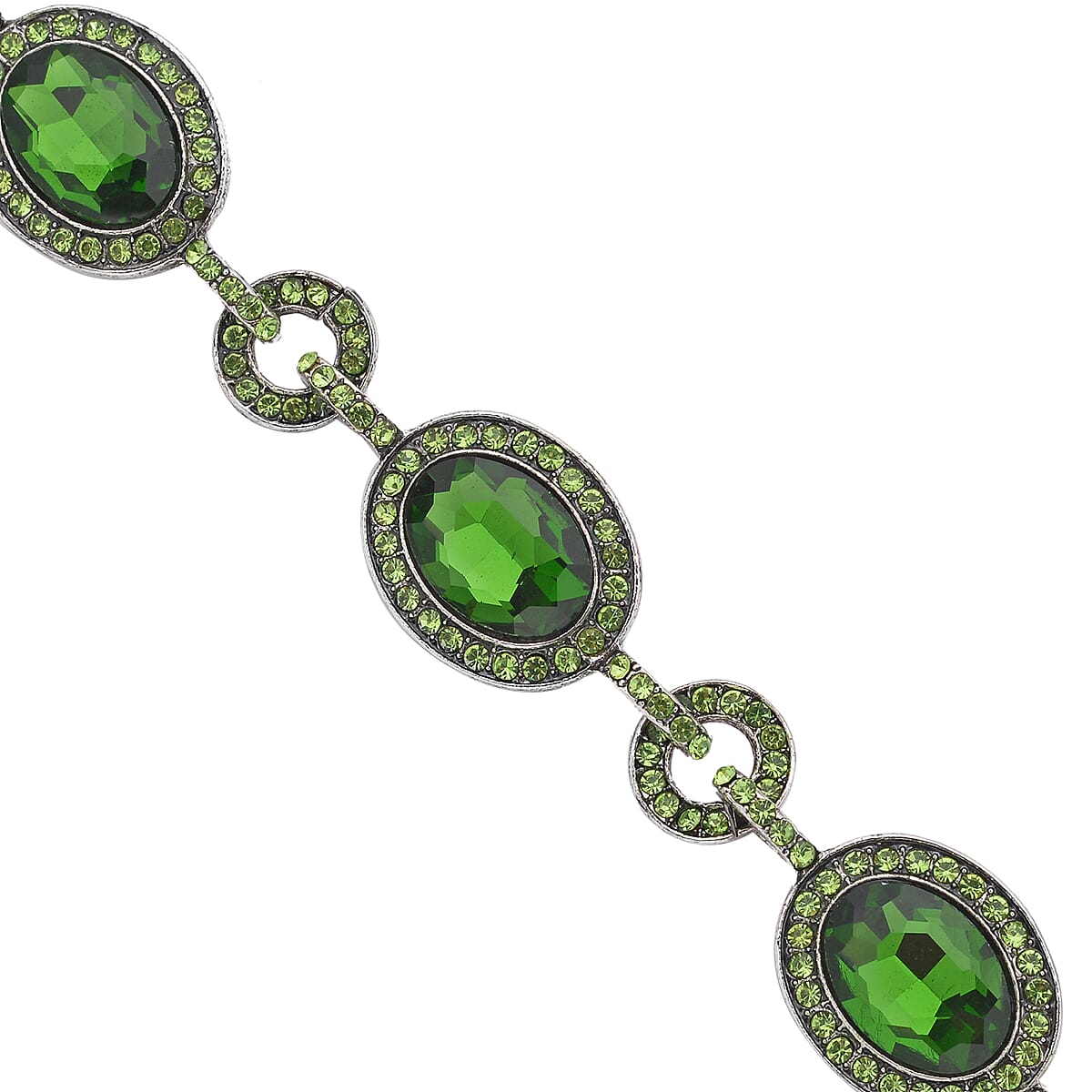 Simulated Emerald and Neon Green Austrian Crystal Bracelet in Silvertone (7.50-9.0In) image number 3